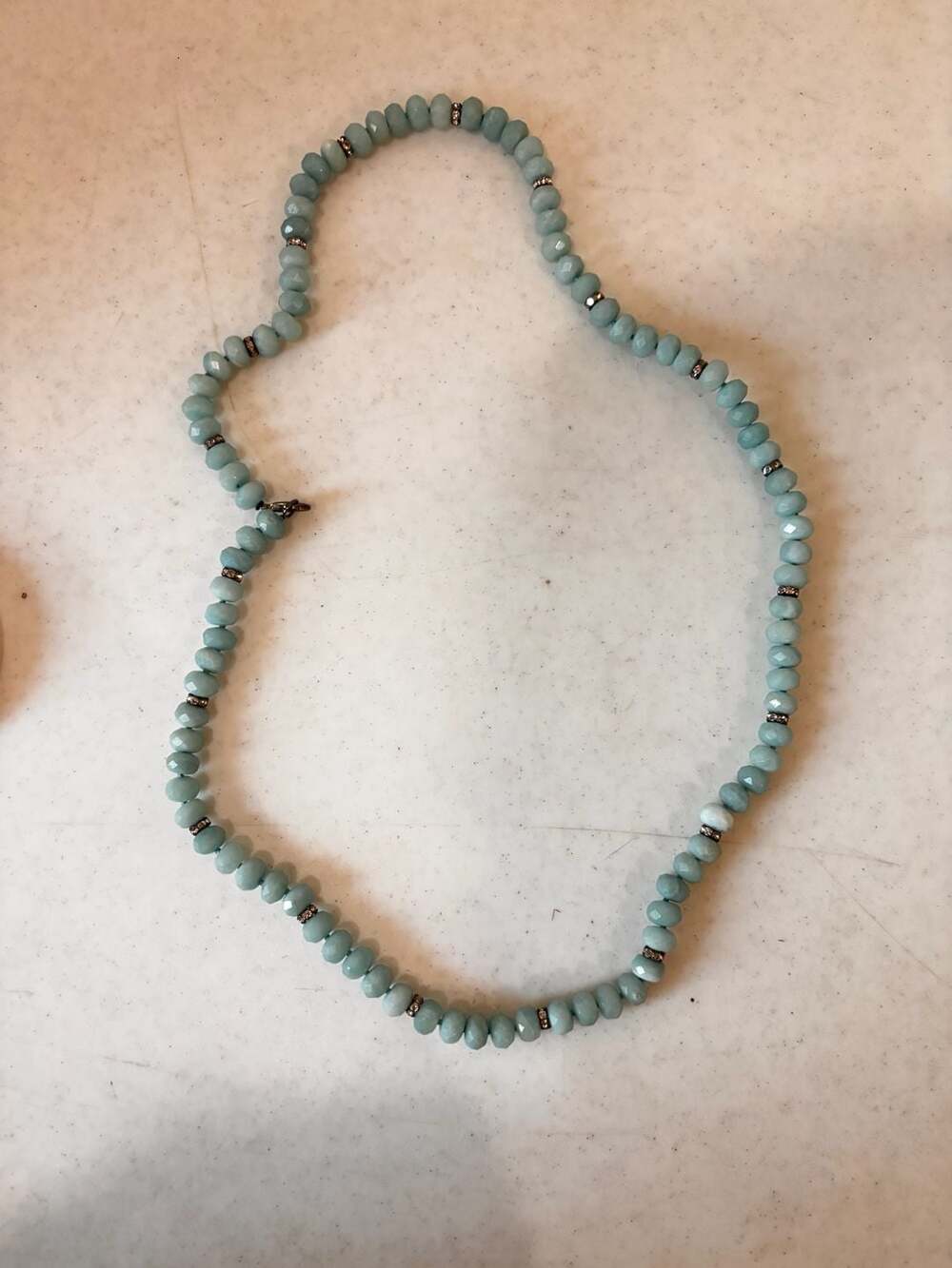 Seafoam Green Faceted Bead Necklace with Rhinestone Spacer Rondelles